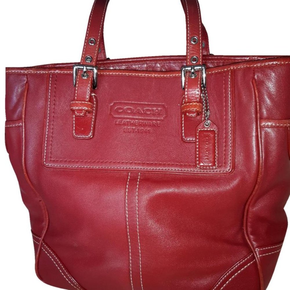Coach Tote Red Leather Shoulder Bag